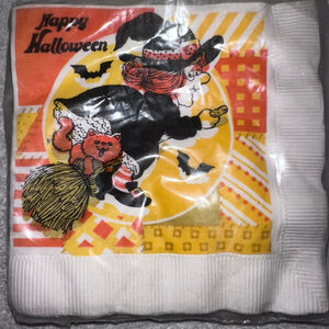 Vintage 1980s Party American Greetings Napkins Halloween Witch 13 x 13 Partial